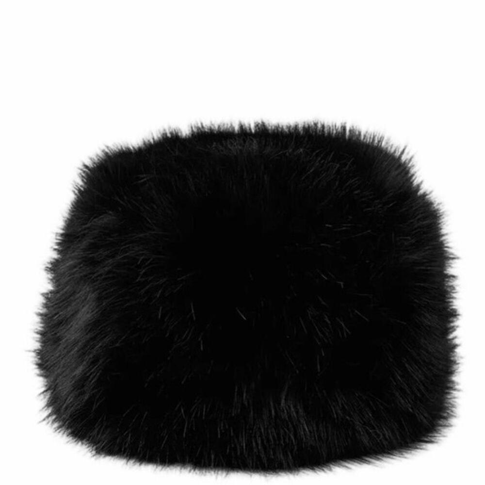 Zara Black Faux Fur Cloche Bucket Hat Winter Cap Size M NWT